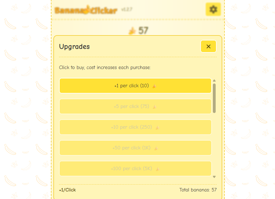 BananaClicker upgrade menu