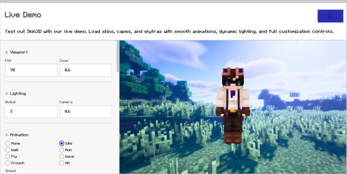 skin3d rendering a Minecraft skin in 3D